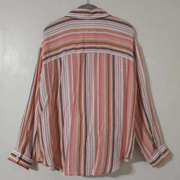 ✨️4/$20. COMO BLU Retro Striped Long Sleeve, Linen Look. Multi-Color, 70's - Picture 8 of 13